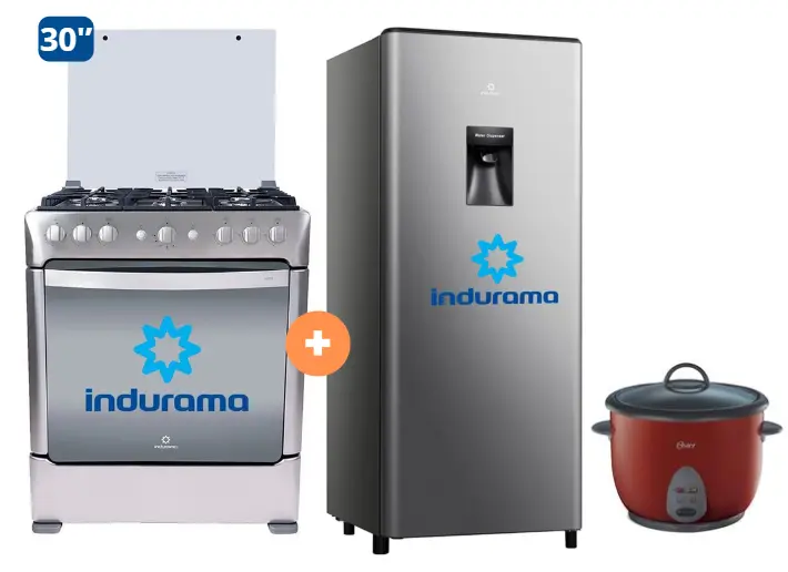 COCINA INDURAMA 30" 6 HORNILLAS PARMA + Refrigeradora Indurama RI289D 176 lts + Olla arrocera Oster 1.8 Lts - 4506413 - 9