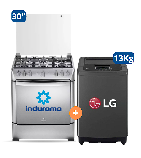 COCINA INDURAMA 30" 6 HORNILLAS PARMA CON CONEXIÓN + LAVADORA LG 13 KG Carga superior Smart Inverter Negra WT13BPBK Mod 2024 - 4506413 - 13