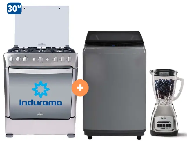 COCINA INDURAMA 30" 6 HORNILLAS PARMA + Lavadora MIDEA 10KG SILVER MA200W + Licuadora OSTER KALIMAN 1.5Lt Col..Nickelado 800W 2 veloc. - 4506413 - 14