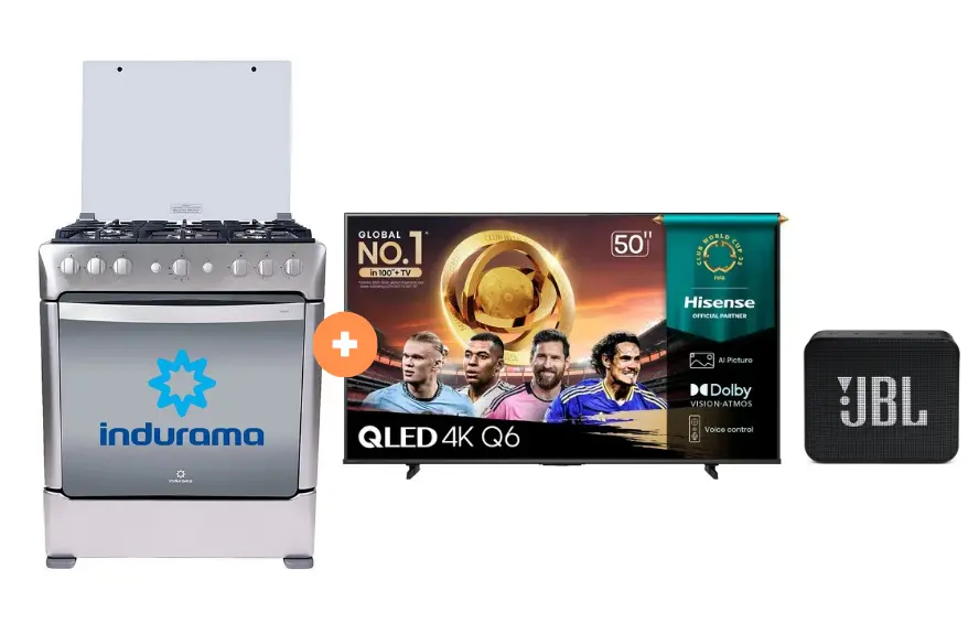 COCINA INDURAMA 30" 6 HORNILLAS PARMA CON CONEXIÓN +  TELEVISOR HISENSE QLED 50" UHD SMART TV 50Q6QV VIDDA MODELO 2025 - 4504510 - 4