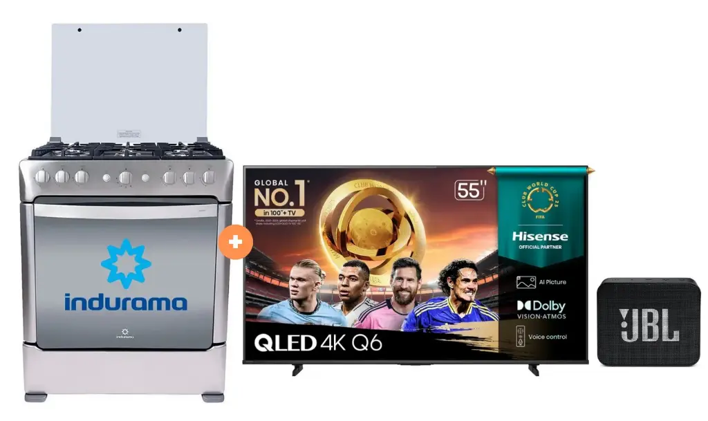 COCINA INDURAMA 30" 6 HORNILLAS PARMA CON CONEXIÓN +  TELEVISOR HISENSE QLED 50" UHD SMART TV 50Q6QV VIDDA MODELO 2025 - 4504510 - 4