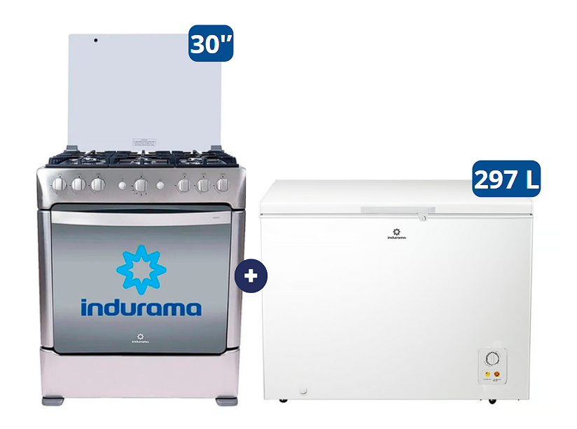 COCINA INDURAMA 30" 6 HORNILLAS PARMA + CONGELADORA Indurama 297Lts, CI-320BL Blanco - 4504510  - 8