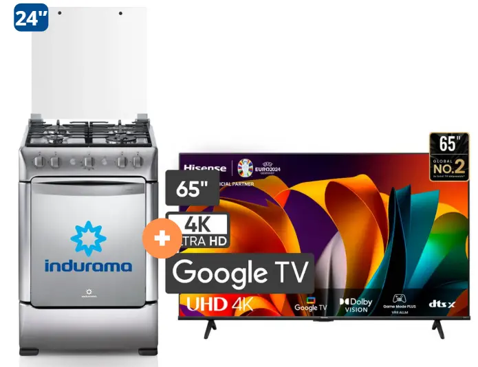 COCINA INDURAMA 24" 4H GRANADA CON CONEXION + TELEVISOR HISENSE 65" 4K UHD GOOGLE TV SMART 65A6NA - 4506407 - 1