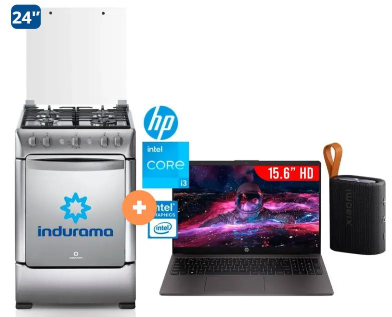 COCINA INDURAMA 24" 4 HORNILLAS GRANADA +  LAPTOP HP NOTEBOOK 250G10 INTEL CORE i3 N305 1.80/3.80 GHZ , 8GB(8*1), 256GBSSD, 15.6" HD,WINDOWS 11, COLOR: PLOMOOSCURO + PARLANTE  XIAOMI SOUND POCKET 5 W BT 5.4 NEGRO. - 4506407 - 6 