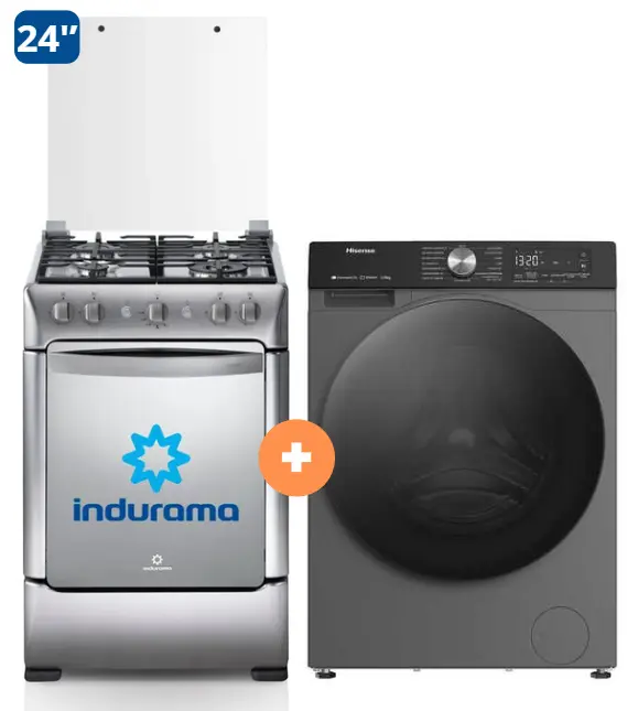 COCINA INDURAMA 24" 4 HORNILLAS GRANADA + LAVASECA HISENSE 12 Kg Lavado /8 Kg Secado con Bomba de Calor Carga Frontal, c/WIFl (WWD3S1243BT)  4506407 - 7