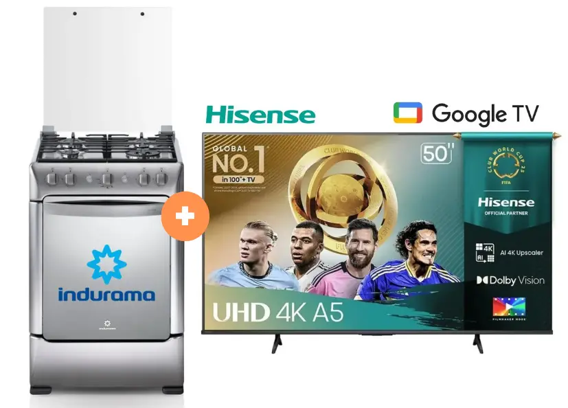 COCINA INDURAMA 24" 4 HORNILLAS GRANADA CON CONEXIÓN + TELEVISOR HISENSE QLED 50" UHD SMART TV 50Q6QV VIDDA MOD. 2025 - 4506402 - 2 