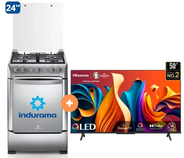 COCINA INDURAMA 24" 4 HORNILLAS GRANADA CON CONEXIÓN + TV HISENSE 50" SMART QLED 50Q6N GOOGLE TV - 4506402 - 2 