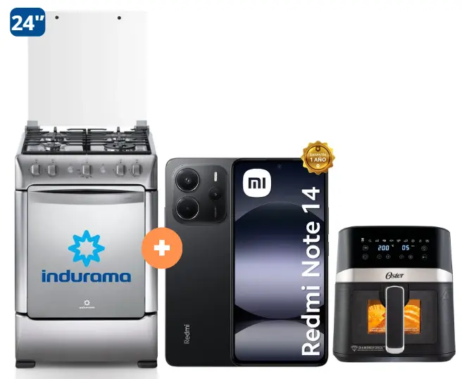 COCINA INDURAMA 24" 4 HORNILLAS GRANADA CON CONEXIÓN + CELULAR REDMI NOTE 14 NEGRO 8GB RAM 256GB + FREIDORA  DE AIRE DIGITAL OSTER 4 LTS CON LUZ - 4506402- 3