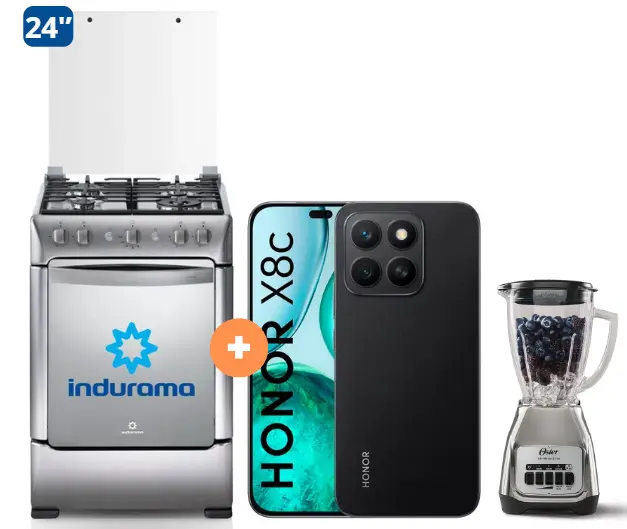 COCINA INDURAMA 24" 4 HORNILLAS GRANADA CON CONEXIÓN + CELULAR HONOR X8C 6.8" 256GB 8GB RAM COLOR MIDNIGHT BLACK +  Licuadora OSTER KALIMAN 1.5Lt Col..Nickelado 800W 2 veloc.- 4506402- 4 