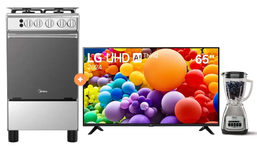 COCINA MIDEA 20" 4 HORNILLAS MGS20 Silver cubierta inox con instalación + TELEVISOR LG 65 4K SMART TV UHD 65UT7300 CON MAGIC CONTROL + Licuadora OSTER KALIMAN 1.5Lt Col.Nickelado 800W 2 veloc. - 4507284 - 5