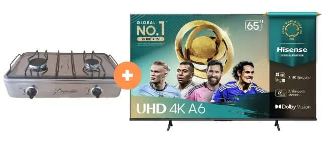 COCINA "SUPERIOR" DE MESA  2 HORNILLAS, ACERO BRILLANTE,POTENCIA 1.95KW x 2 CON CONEXIÓN +  TELEVISOR HISENSE 65" LED 4K UHD VIDAA 65A6NV MODELO 2025 - 4507366 - 3