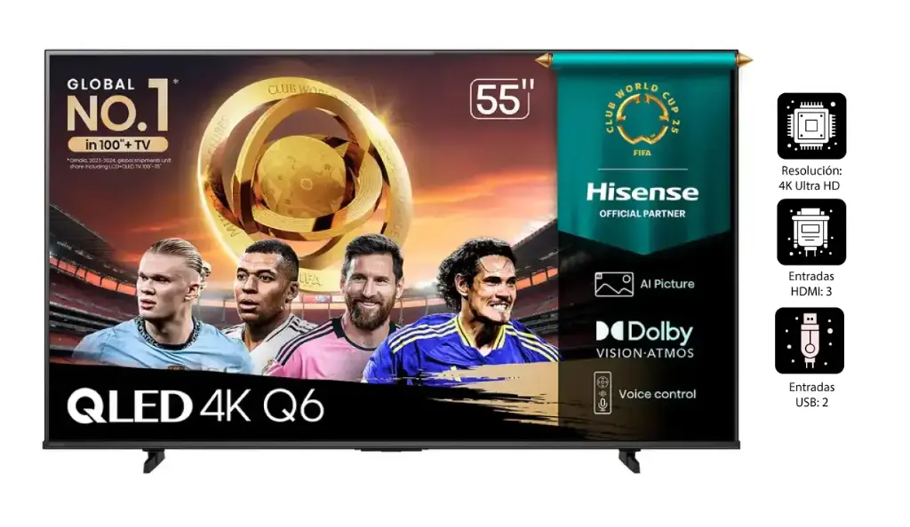 TELEVISOR HISENSE QLED 55" UHD SMART TV 55Q6QV VIDDA MODELO 2025