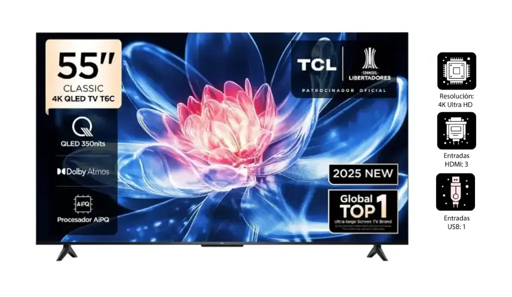 TELEVISOR TCL QLED 55" UHD 4K Smart TV GOOGLE TV 55T6C MODELO 2025