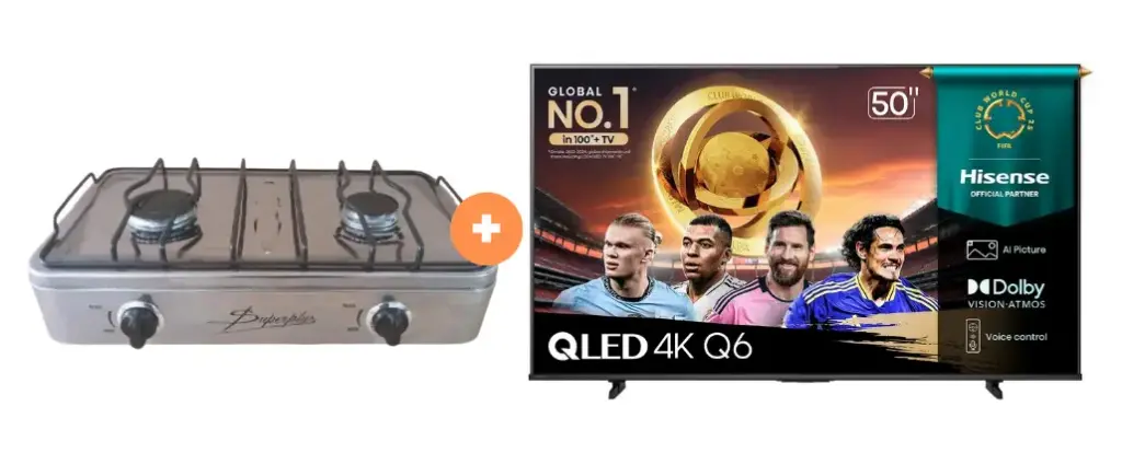 COCINA "SUPERIOR" DE MESA  2 HORNILLAS, ACERO BRILLANTE,POTENCIA 1.95KW x 2 CON CONEXIÓN GRATIS + TELEVISOR HISENSE 50" QLED UHD SMART TV 50Q6QV VIDDA MOD. 2025 - 4508843 