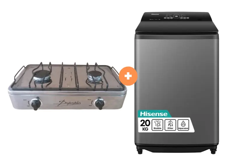 COCINA "SUPERIOR" DE MESA  2 HORNILLAS, ACERO BRILLANTE,POTENCIA 1.95KW x 2 CON CONEXIÓN GRATIS + LAVADORA HISENSE CARGA SUPERIOR  20KG - WT3I2023UT  Gris medio - 4508843 - 9