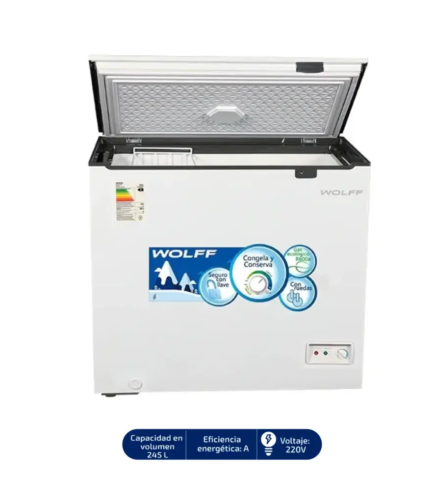 CONGELADORA - CONSERVADORA 245 LTS WOLFF C/LLAVE, RUEDAS, Blanco