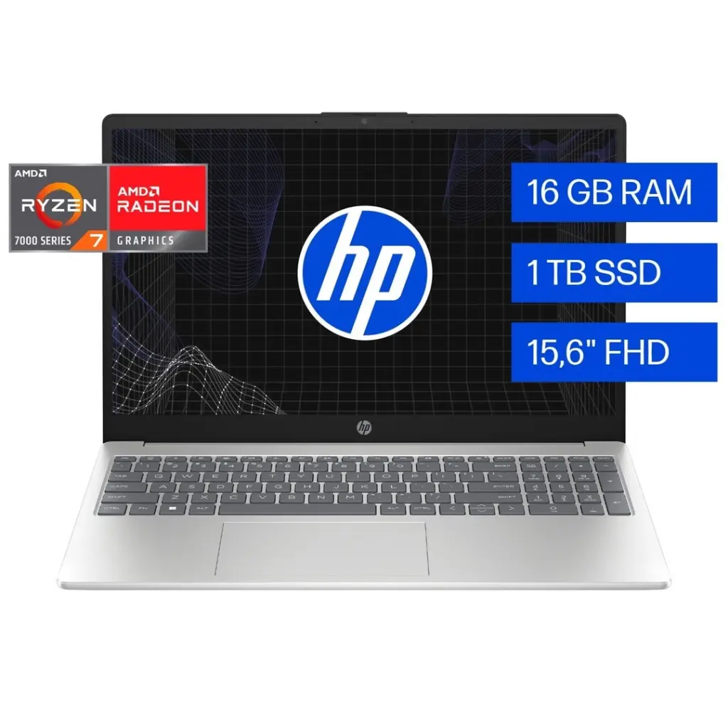 LAPTOP HP 15-FC0276LA AMD RYZEN 7 7730U, 16GB(2x8GB)(DDR4), 1 TB SSD, 15.6"FHD, Windows11, Color plata natural