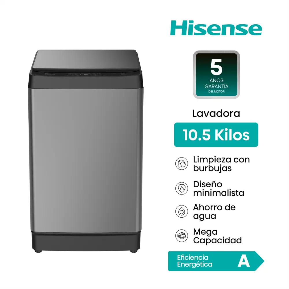  LAVADORA HISENSE CARGA SUPERIOR 10.5KG WT3K1131UT Gris medio