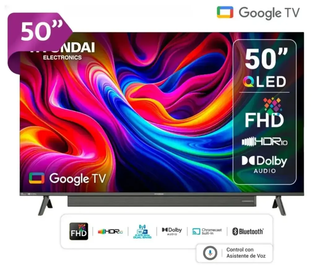 TELEVISOR 50” HYUNDAI QLED, GOOGLE TV FHD HYLED5029QFG