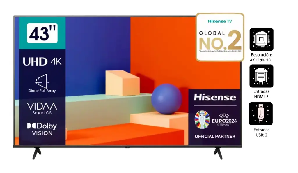 Televisor HISENSE 4K UHD 43" SMART TV Vidaa - Modelo 43A6K