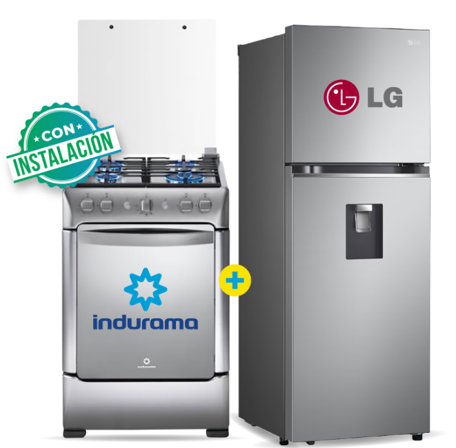 COCINA INDURAMA 24" 4 HORNILLAS GRANADA + Refrigeradora LG GT31WPP 314L Door Cooling Top Mount Plateado c/dispenser - C0288 
