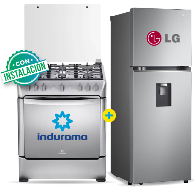 COCINA INDURAMA 30" 6 HORNILLAS PARMA + Refrigeradora LG GT31WPP 314L Door Cooling Top Mount Plateado c/dispenser - C0341 