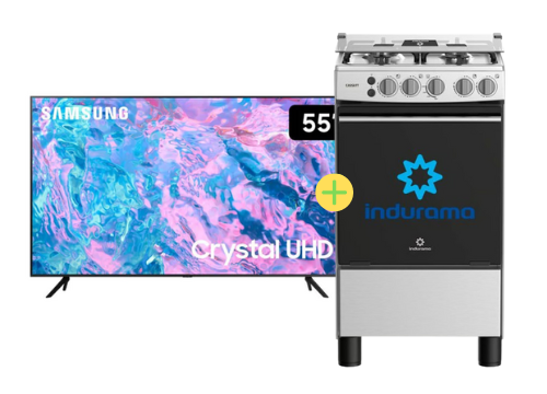 COCINA INDURAMA 20" 4 HORNILLAS CASSAT CON CONEXIÓN + Televisor Samsung Smart TV 55" Crystal UHD 4K UN55DU7000 - C0225