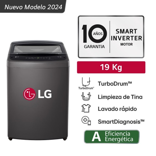 LAVADORA 19 KG Carga superior Smart Inverter Modelo 2024 Negro Claro - WT19BVTB