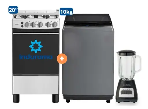 COCINA INDURAMA 20" 4 HORNILLAS CASSAT + LAVADORA MIDEA 10Kg SILVER MA200W + LICUADORA WHITELINE 1.5 LTS NEGRA - 4507077-2