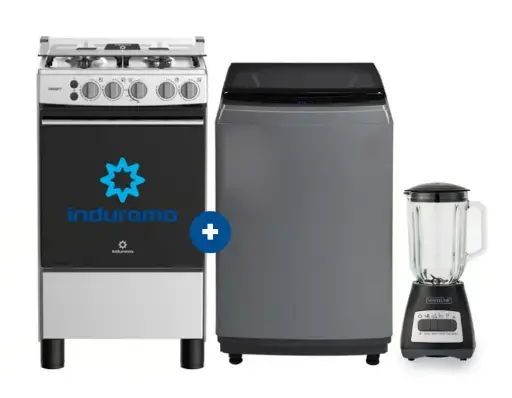 COCINA INDURAMA 20" 4 HORNILLAS CASSAT CON CONEXIÓN + LAVADORA MIDEA 10KG SILVER MA200W +  LICUADORA WHITELINE 1.5 LTS 400W VASO VIDRIO - 4507177-1
