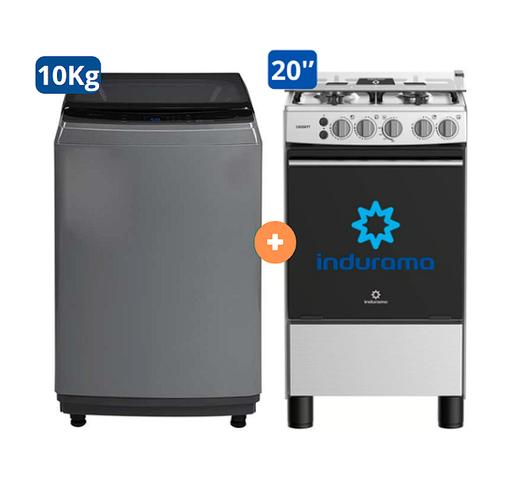COCINA INDURAMA 20" 4 HORNILLAS CASSAT CON CONEXIÓN + LAVADORA MIDEA 10KG SILVER MA200W - 4507177-1