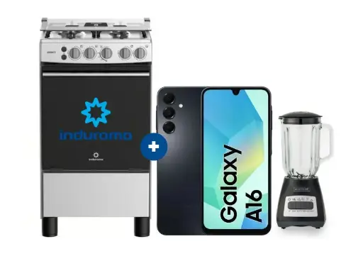 COCINA INDURAMA 20" 4 HORNILLAS CASSAT CON CONEXIÓN + Celular Samsung Galaxy A16 Negro de 128GB 4GB RAM +  LICUADORA WHITELINE 1.5 LTS 400W VASO VIDRIO - 4507177 - 3