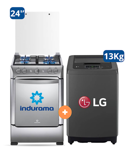 COCINA INDURAMA 24" 4 HORNILLAS GRANADA CON CONEXIÓN + LAVADORA 13 KG Carga superior Smart Inverter Gris WT13BPBK Modelo 2024 - 4506407