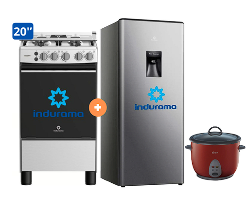 COCINA INDURAMA 20" 4 HORNILLAS CASSAT CON CONEXIÓN + REFRIGERADORA INDURAMA RI-289 176 LTS + OLLA ARROCERA OSTER 1.8 LTS - 4507077-3