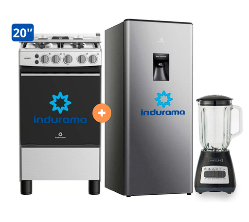 COCINA INDURAMA 20" 4 HORNILLAS CASSAT CON CONEXIÓN + REFRIGERADORA INDURAMA RI-289 176 LTS + LICUADORA WHITELINE 1.5 LTS NEGRA - 4507077-4