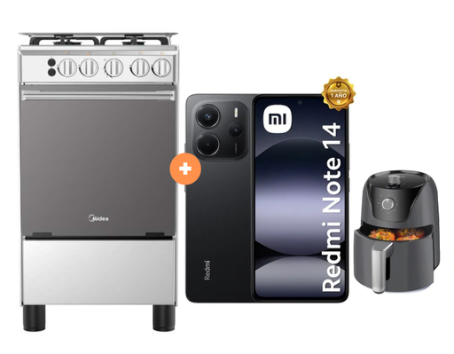 COCINA MIDEA 20"  MGS20 4 HORNILLAS HIERRO CON CONEXIÓN + Celular Redmi Note 14 negro 8GB RAM 256GB +  Freidora de Aire Oster 1.8 LTs - 4507097-3