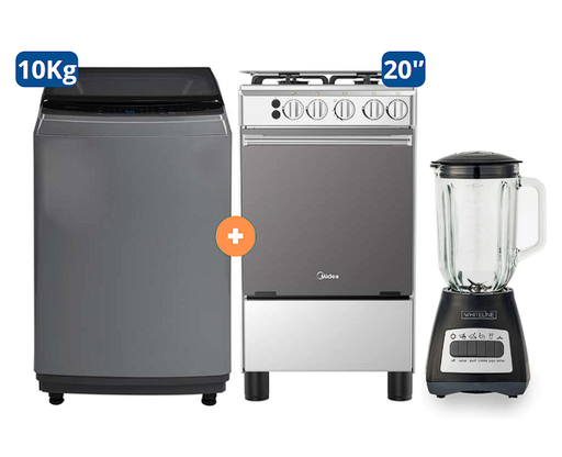 COCINA MIDEA 20" MGS20 4 HORNILLAS HIERRO CON CONEXIÓN + LAVADORA MIDEA 10KG SILVER MA200W +  LICUADORA WHITELINE 1.5 LTS 400W VASO VIDRIO - 4507097-14