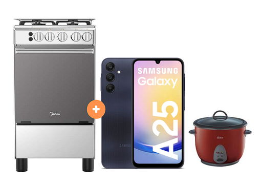 COCINA MIDEA 20" MGS20 4 HORNILLAS HIERRO CON CONEXIÓN + Celular Samsung Galaxy A25 Negro de 256 GB 8 GB RAM +  OLLA ARROCERA OSTER 1.8 LTS - 4507097-5