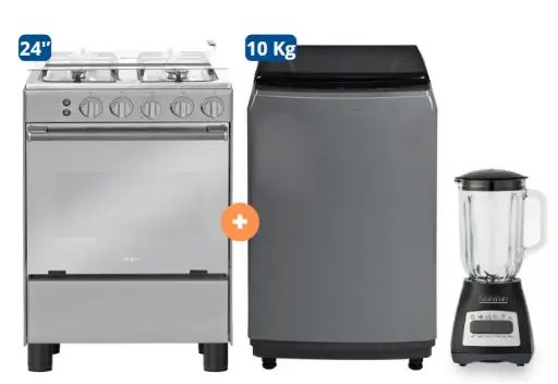 COCINA MIDEA 24" MGS24 4 HORNILLAS HIERRO CON CONEXIÓN +  LAVADORA MIDEA 10KG SILVER MA200W + LICUADORA WHITELINE 1.5 LTS 400W VASO VIDRIO- 4507184-2
