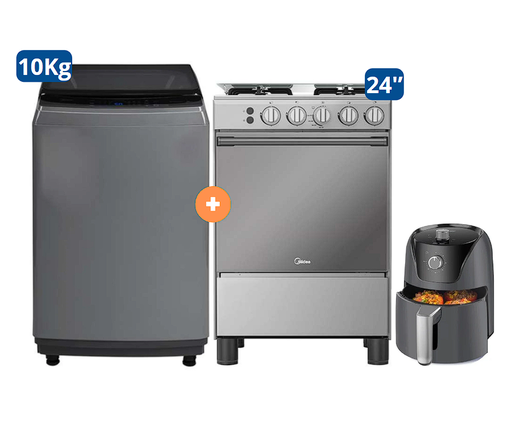 COCINA MIDEA 24" MGS24 4 HORNILLAS HIERRO CON CONEXIÓN + LAVADORA MIDEA 10KG SILVER MA200W + FREIDORA DE AIRE OSTER 1.8 LTS - 4507184-2