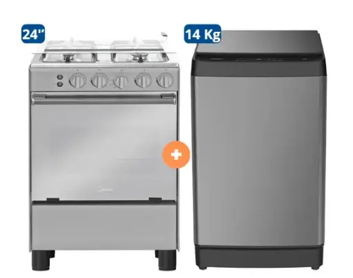 COCINA MIDEA 24" MGS24 4 HORNILLAS HIERRO CON CONEXIÓN + LAVADORA HISENSE CARGA SUPERIOR 14KG WT3K1423UT Gris medio - 4507184-3