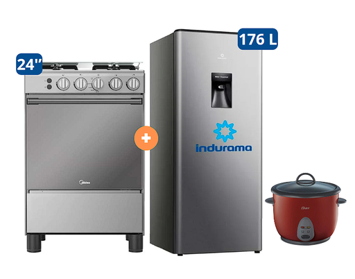 COCINA MIDEA 24" MGS24 4 HORNILLAS HIERRO CON CONEXIÓN + REFRIGERADORA INDURAMA RI-289 176 LTS + OLLA ARROCERA OSTER 1.8 LTS - 4507184-3