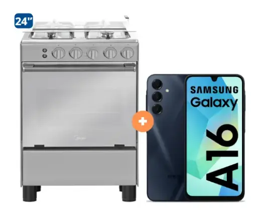 COCINA MIDEA 24" MGS24 4 HORNILLAS HIERRO CON CONEXIÓN +  CELULAR SAMSUNG A16 4gb, 128 GB  - 4507185-2