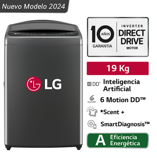 LAVADORA LG 19 KG WT19BV6T Mod 2024 Carga superior Smart Inverter  Middle Black 
