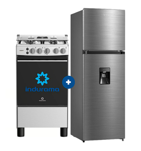 COCINA INDURAMA 20" 4 HORNILLAS CASSAT CON CONEXIÓN + Refrigeradora MIDEA MDRT385MTR46P 266Lt No frost 2 Pts Silver c/dispenser - C0218