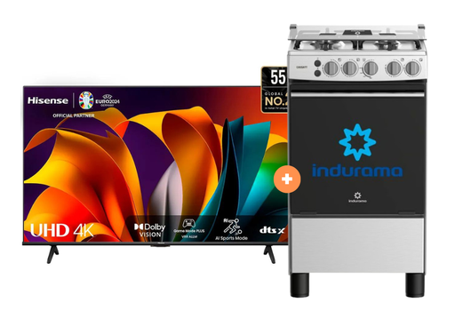 COCINA INDURAMA 20" 4 HORNILLAS CASSAT CON CONEXIÓN + Televisor HISENSE 55" Smart 55A6N 4K UHD Vidaa  - C0224