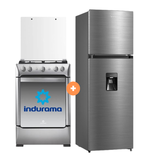 COCINA INDURAMA 24" 4 HORNILLAS GRANADA CON CONEXIÓN + Refrigeradora MIDEA MDRT385MTR46P 266Lt No frost 2 Pts Silver c/dispenser - C0270