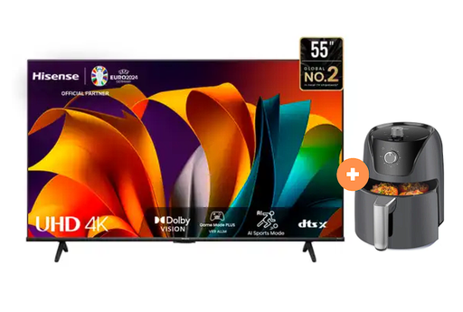 Televisor HISENSE 55"UHD 4K Smart 55A6N  Vidaa + Freidora de aire Oster 1.8 Lts Negra - C0516