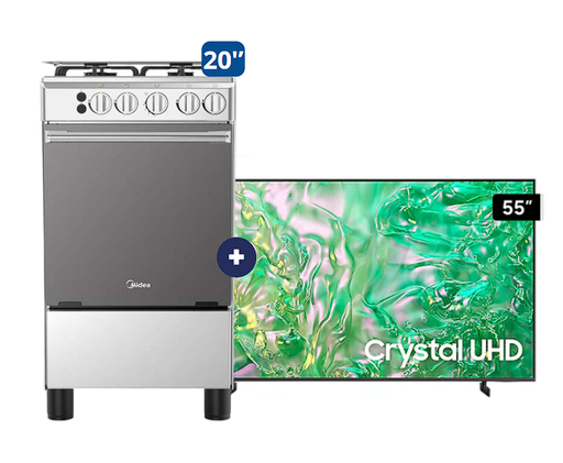 COCINA MIDEA 20" MGS20 4 HORNILLAS HIERRO  + CONEXIÓN +  Televisor Samsung Smart TV 55" Crystal UHD 4K Voice Control UN55DU8000 - C0394