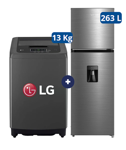 LAVADORA 13 KG Carga superior Smart Inverter Middle Black WT13BPBK Mod 2024 + Refrigeradora MIDEA MDRT385MTR46P 263Lt No frost 2 Pts Silver c/dispenser - C0582
